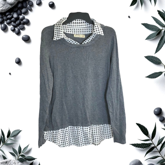Faded Glory Gray, Black, White Layer Look Pullover Sweater Women XL 16-18 - Picture 1 of 5